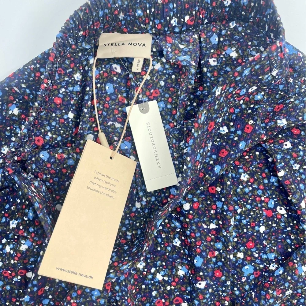 NWT Anthropologie x Stella Nova Olive Pants in Navy Ditzy Blue Floral Print XS - Picture 7 of 14